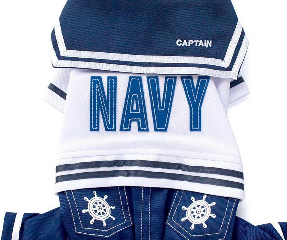 Boy Navy Captain Costume Jumpsuit Seaman Outfits for Small Dog Cat Puppy Tee Shirts with Pants Chihuahua Clothes M