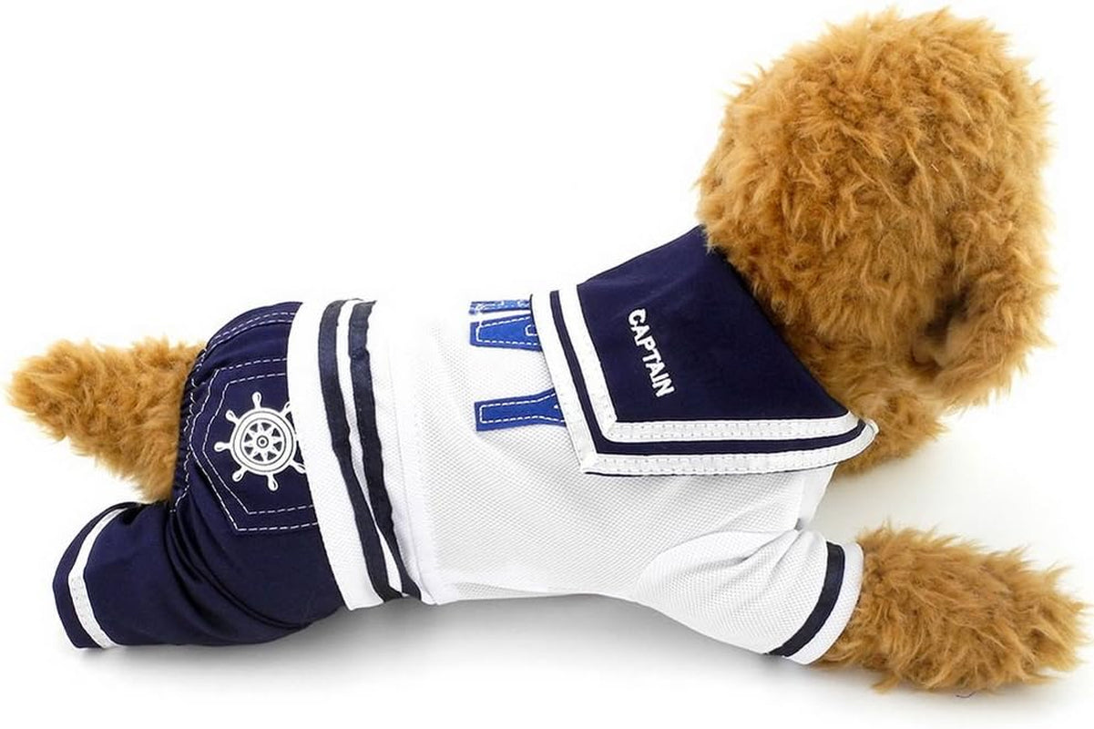 Boy Navy Captain Costume Jumpsuit Seaman Outfits for Small Dog Cat Puppy Tee Shirts with Pants Chihuahua Clothes M