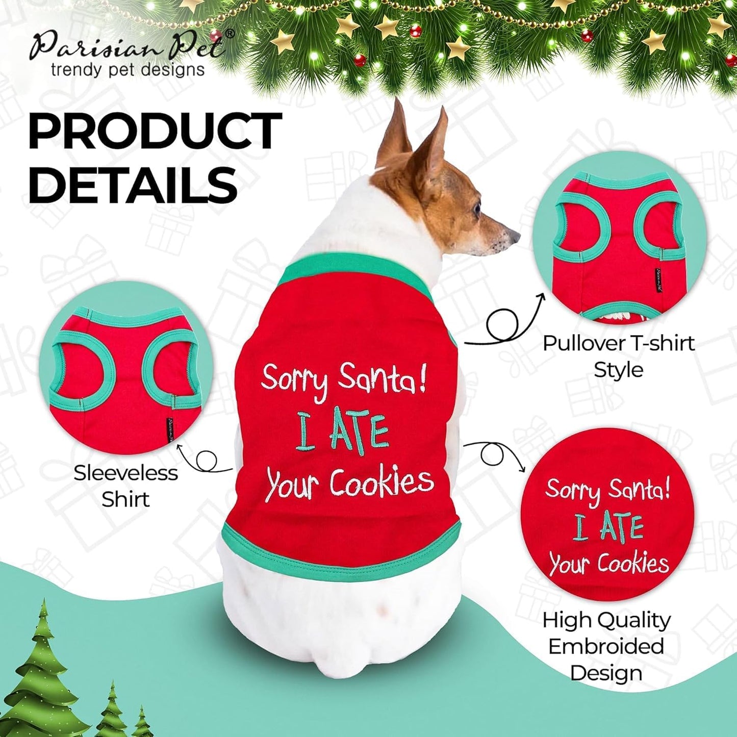 Funny Christmas Holiday Dog Cat Pet Shirts Tee Tanks - Naughty or Nice, Santa Outfit, Elf Size, Santa'S Helper, Sorry Santa I Ate Your Cookies (Sorry Santa I Ate Your Cookies, XL)