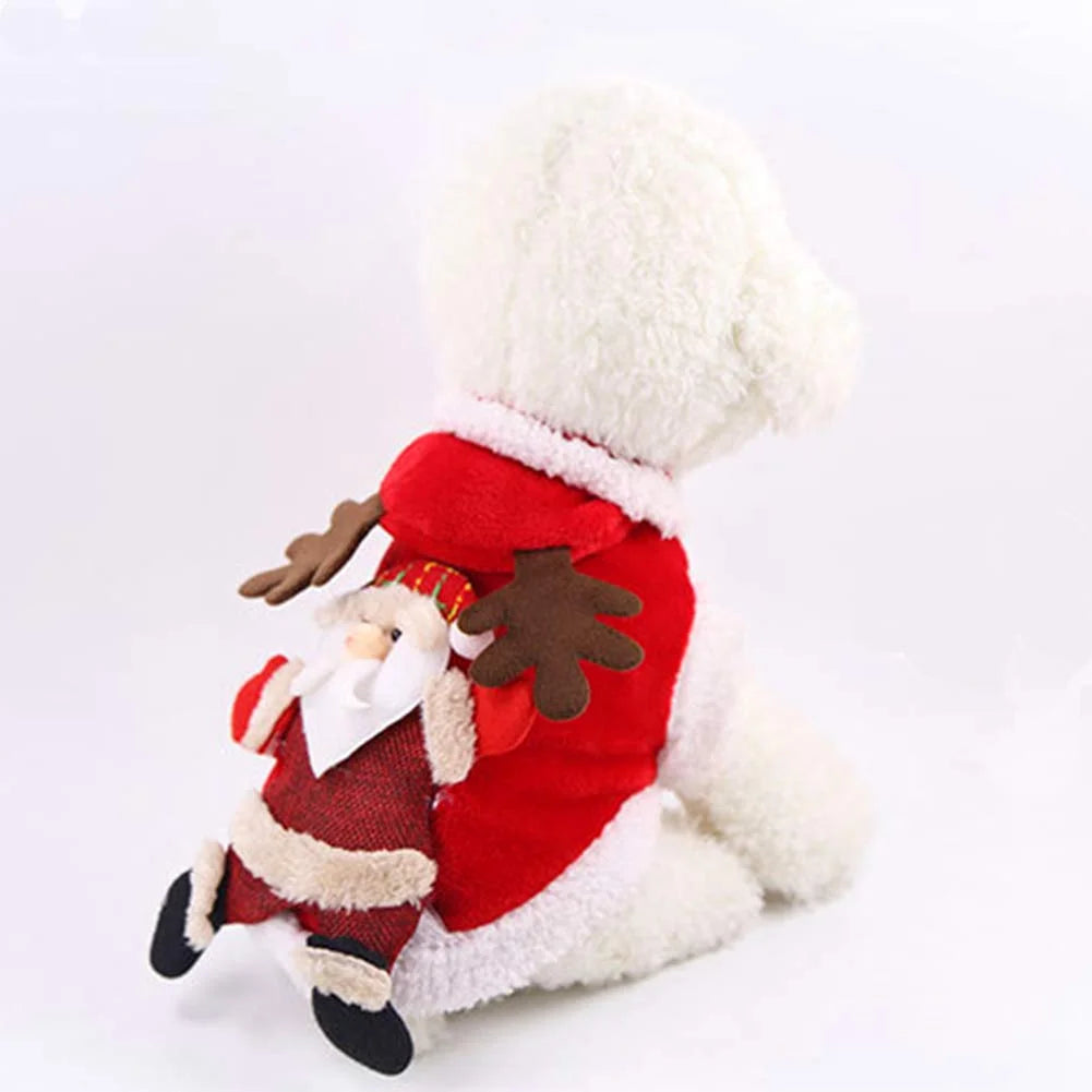 Santa Dog Costume Christmas Pet Clothes Winter Hoodie Coat Clothes Pet Clothing for Small Dogs & Cats Winter Coat Warm Clothes Christmas Holiday Apparel Outfit (XS)