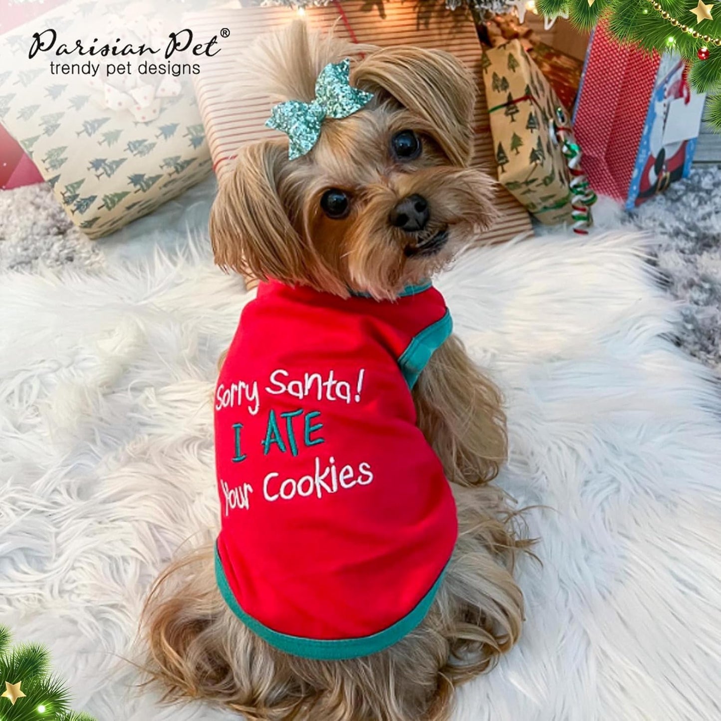 Funny Christmas Holiday Dog Cat Pet Shirts Tee Tanks - Naughty or Nice, Santa Outfit, Elf Size, Santa'S Helper, Sorry Santa I Ate Your Cookies (Sorry Santa I Ate Your Cookies, XL)