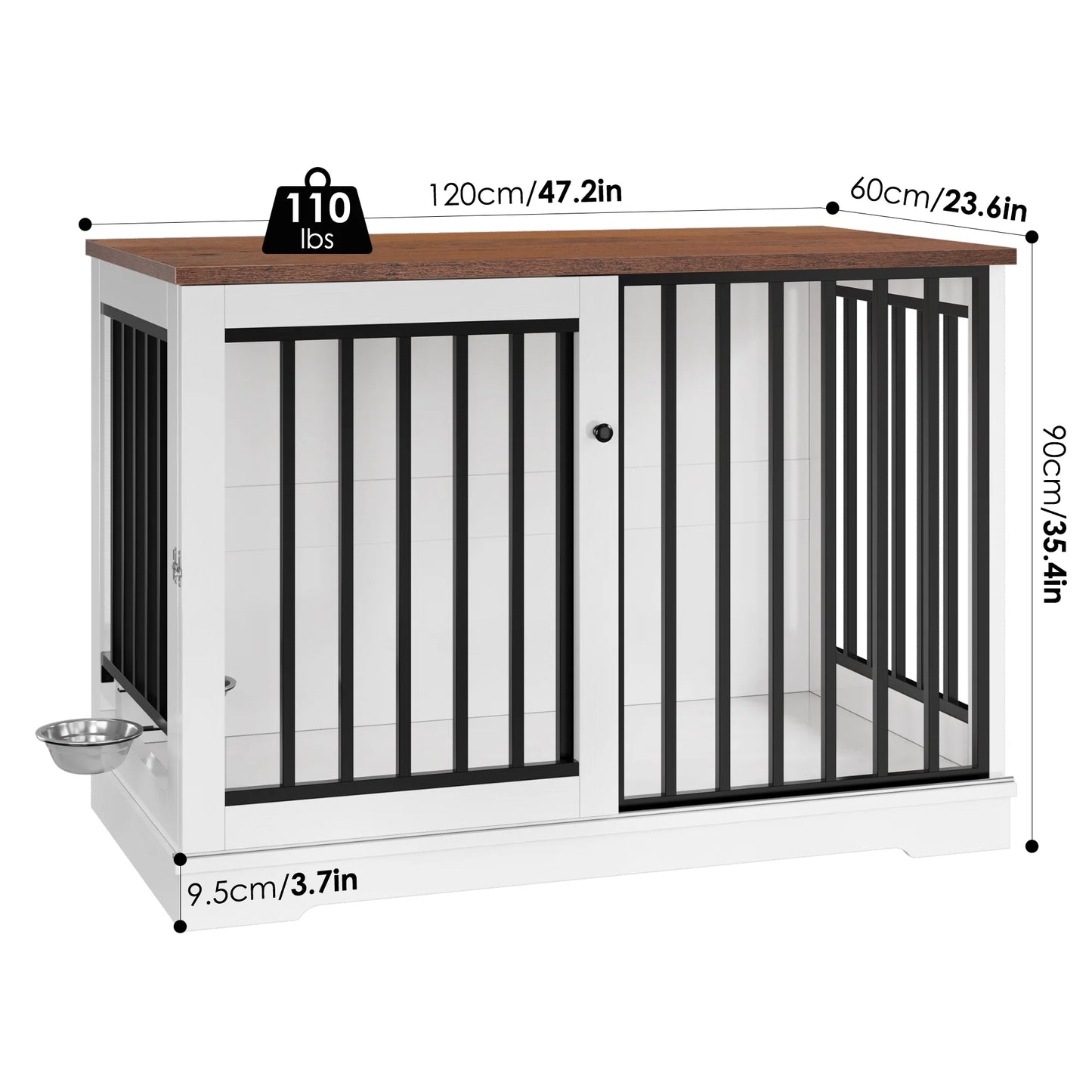 Dog Crate Furniture, 47.2''W Wooden Indoor Dog Cage Table with Sliding & Lockable Doors, White