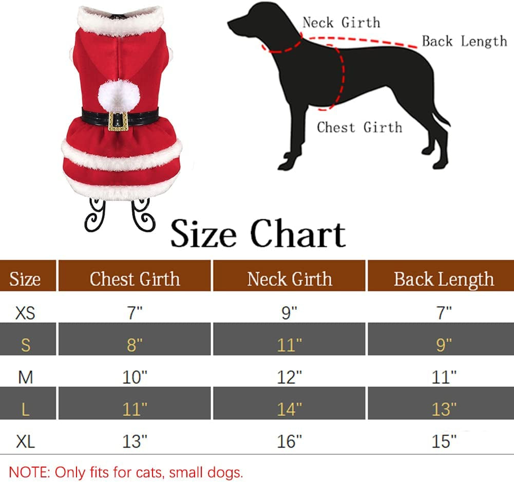 Dog Christmas Dresses Cat Xmax Suits Small Pet Haliday Outfits Winter Warm Clothes (Red, S)