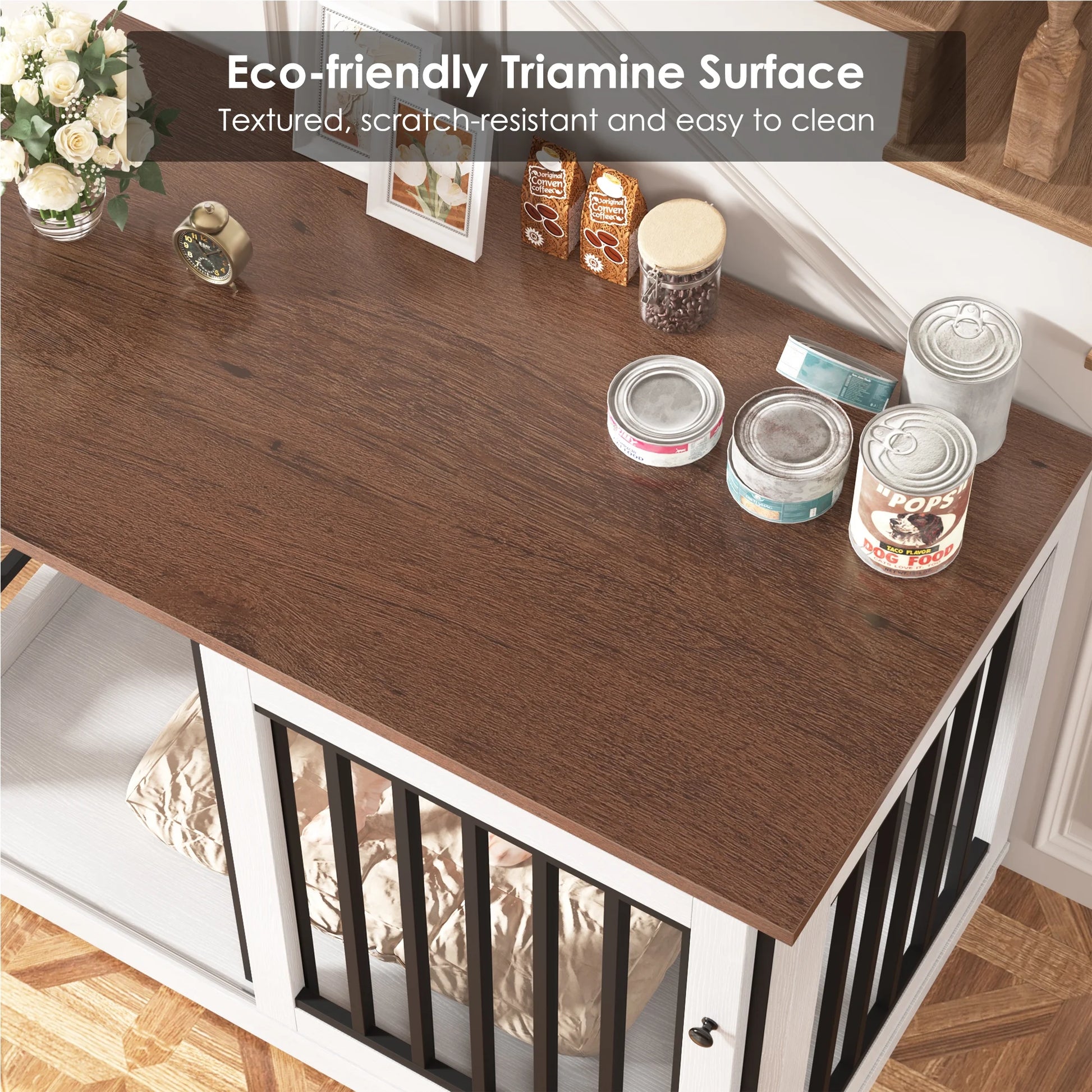 Dog Crate Furniture, 47.2''W Wooden Indoor Dog Cage Table with Sliding & Lockable Doors, White