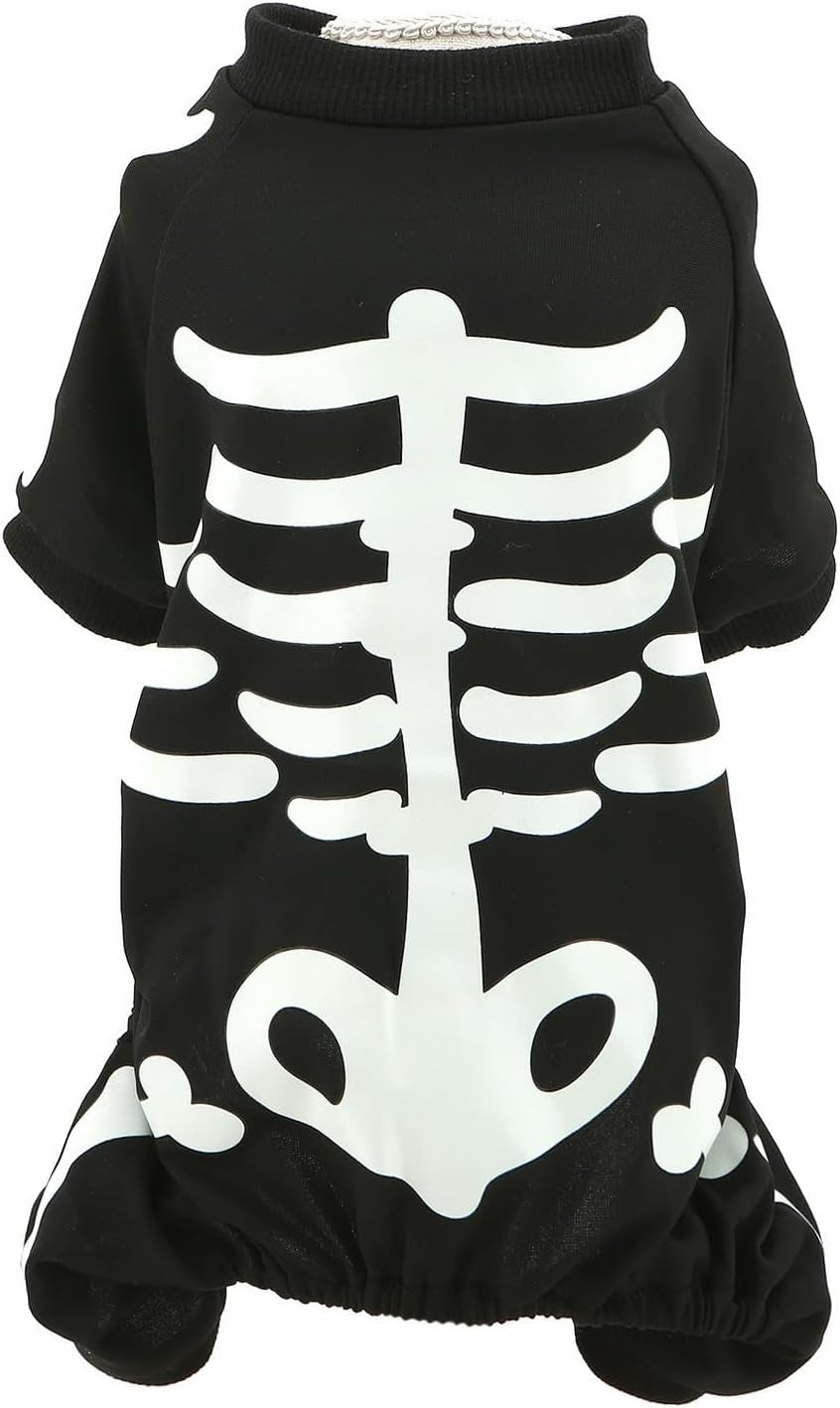 Halloween Dog Costumes for Small Dog Glow in the Dark Skeleton Pet Jumpsuit Skull Puppy Pajamas Breathable Stretchy Halloween Holiday Cosplay Party Apparel