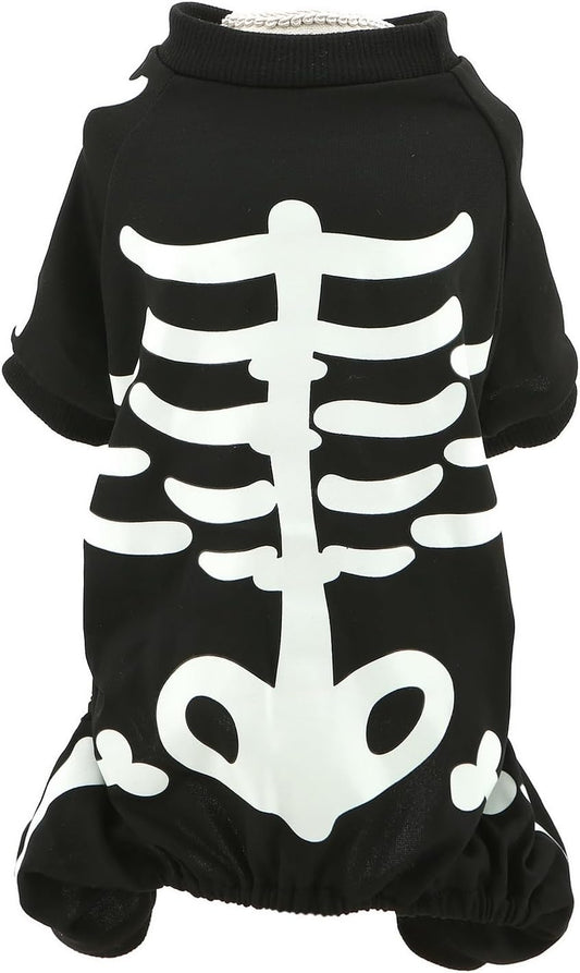 Halloween Dog Costumes for Small Dog Glow in the Dark Skeleton Pet Jumpsuit Skull Puppy Pajamas Breathable Stretchy Halloween Holiday Cosplay Party Apparel