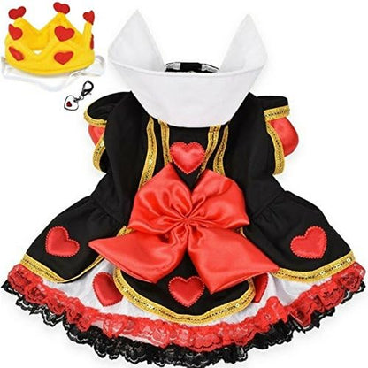 Queen of Hearts Costume Dress with Charm and Heart Crown Headpiece – for Dogs – Sizes XS Thru L (S/M – Chest 14-16”, Neck 9-10.5”, Back 10.75", Red/Black)