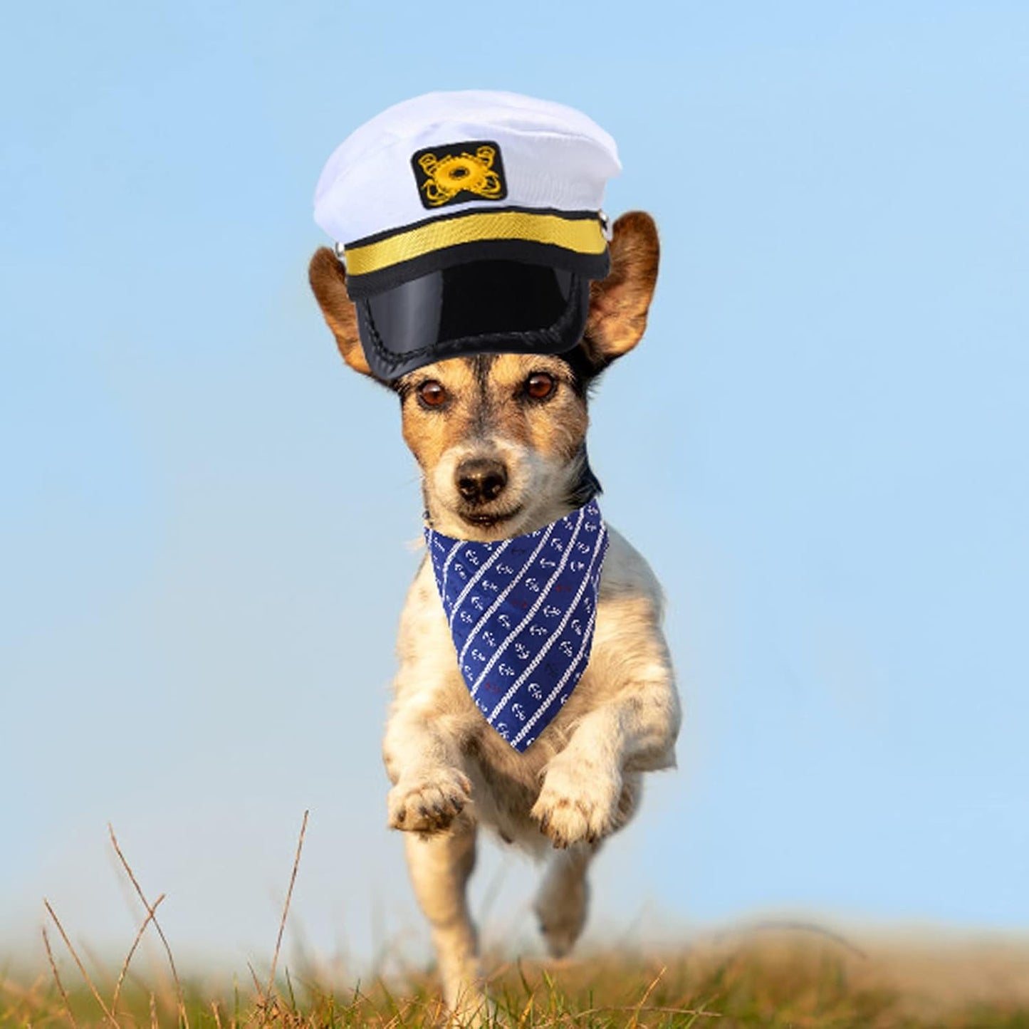Pet Captain Sailors Costume Set Dog Cat Sea Captain Hat with Pet Anchor Triangle Bibs Scarf for Cat Puppy Navy Halloween Cosplay Costume Accessories Photo Props (White-A)