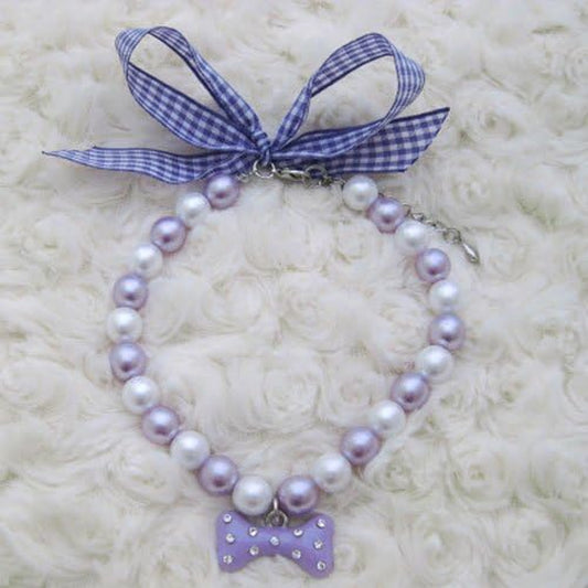 Fancy Diamond Dog Necklace Jewelry with Bling Pearls Rhinestones Bone Charm for Pets Cats Small Dogs Girl Teacup Chihuahua Yorkie Clothes Costume Outfits (Purple, 10-Inch)