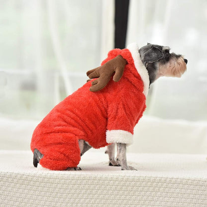 Cute Cartoon Elk Pet Costume Halloween Christmas Reindeer Cosplay Outfit Soft Warm Coral Velvet Fleece Pet Jumpsuit Winter Hooded Coat Kitten Puppy Clothes Pet Apparel for Small Dogs Cats (XL)