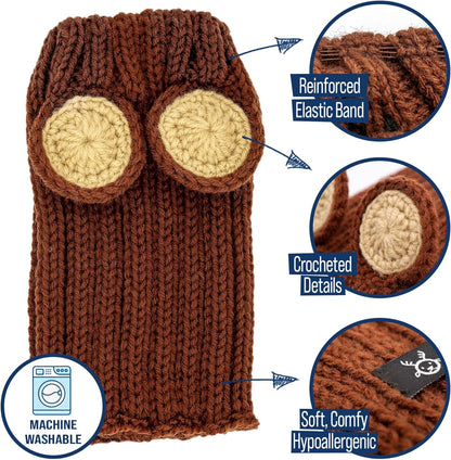 Grizzly Bear Costume - Warm Knit Dog Snood Wrap for Pets, Neck Ear Cover Protection, Halloween Winter (Small)