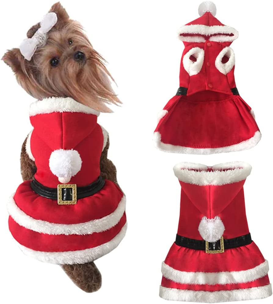 Dog Christmas Dresses Cat Xmax Suits Small Pet Haliday Outfits Winter Warm Clothes (Red, S)