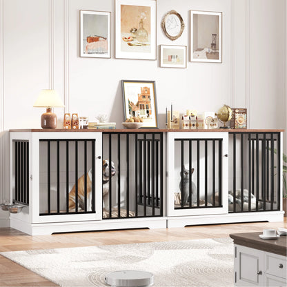 Dog Crate Furniture, 47.2''W Wooden Indoor Dog Cage Table with Sliding & Lockable Doors, White