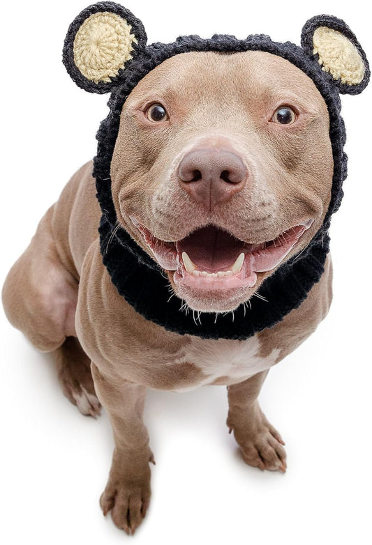 Black Bear Costume - Warm Knit Dog Snood Wrap for Pets, Neck Ear Cover Protection, Halloween Winter (Large)