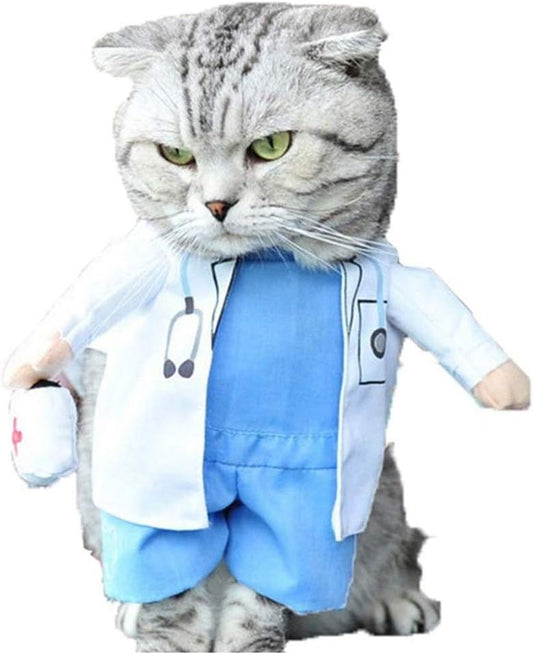 Dog Cat Doctor Costume Pet Doctor Clothing Halloween Cat Jeans Outfit Apparel for Halloween (L,Doctor)