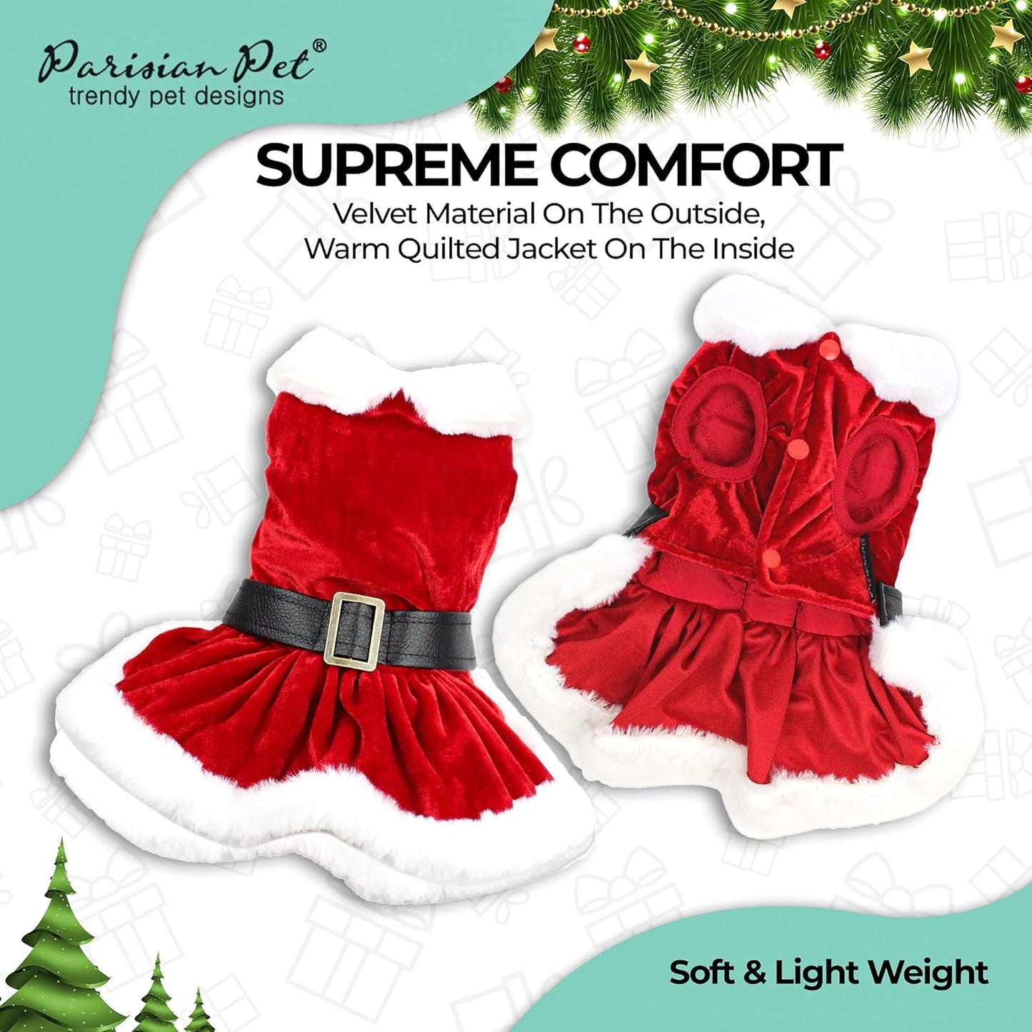Dog Christmas Dress – Pet Xmas Dog Dress – Mrs. Santa Claus Dog Costume – Red Velvet Skirt Small Dog Dress – Winter Fall Dog Clothes - Holiday Christmas Outfit for Large Dogs Girl - 2XL