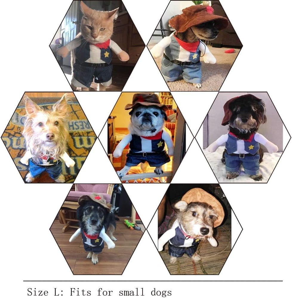 Cowboy Costume with Hat for Cat and Small Dog - Halloween Clothes (Large) Blue