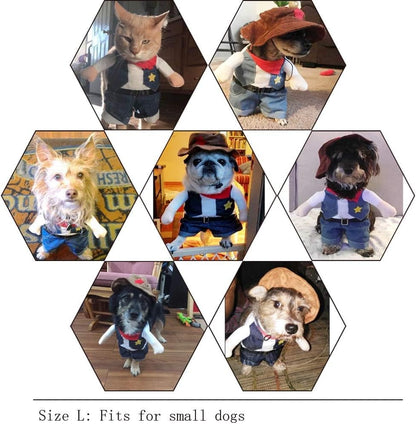 Cowboy Costume with Hat for Cat and Small Dog - Halloween Clothes (Large) Blue