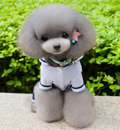 Boy Navy Captain Costume Jumpsuit Seaman Outfits for Small Dog Cat Puppy Tee Shirts with Pants Chihuahua Clothes M