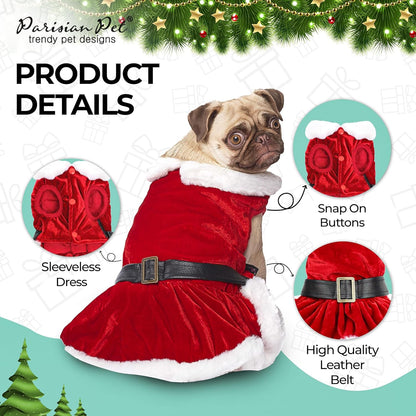 Dog Christmas Dress – Pet Xmas Dog Dress – Mrs. Santa Claus Dog Costume – Red Velvet Skirt Small Dog Dress – Winter Fall Dog Clothes - Holiday Christmas Outfit for Large Dogs Girl - 2XL