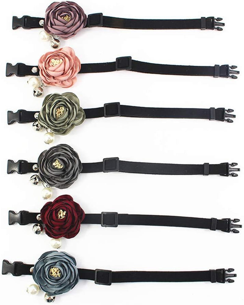 Peony Flower Cat Dog Collar Bow Tie - Suede Puppy Necklace with Bell Pearl - Chihuahua Yorkie Clothes Costume Outfits Accessory, Adjustable and Handmade (Purple, Size XS)