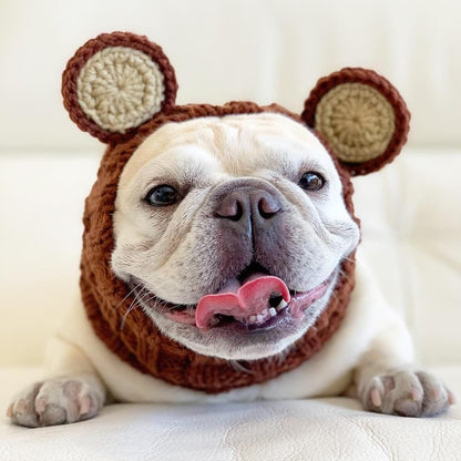 Grizzly Bear Costume - Warm Knit Dog Snood Wrap for Pets, Neck Ear Cover Protection, Halloween Winter (Small)