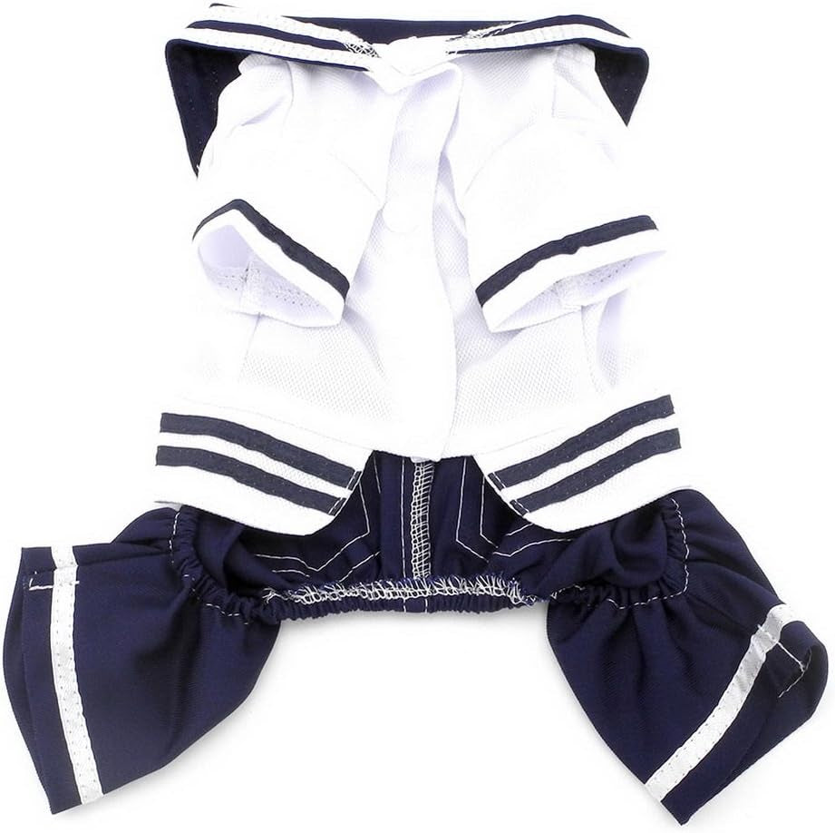 Boy Navy Captain Costume Jumpsuit Seaman Outfits for Small Dog Cat Puppy Tee Shirts with Pants Chihuahua Clothes M
