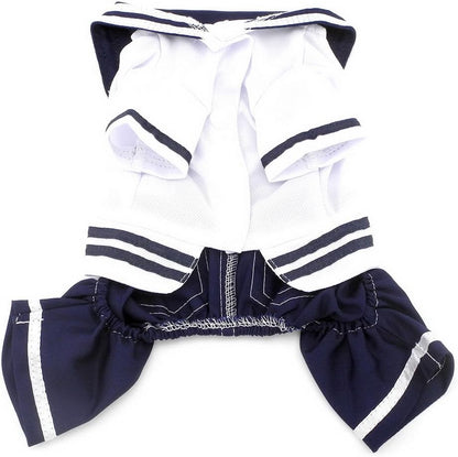 Boy Navy Captain Costume Jumpsuit Seaman Outfits for Small Dog Cat Puppy Tee Shirts with Pants Chihuahua Clothes M
