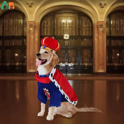 King Dog Costume Prince Royal Dog Cape Crown Velvet Lord Pet Outfits Clothes for Cat Dog Cosplay Party Holiday Funny Dress Up