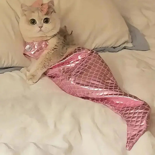 TONG Pet Cat Mermaid Pet Costume Dog Dresses Fish Tail Design Cute Bikini Dog Summer Pet Halloween Clothing Cat Mermaid Costume