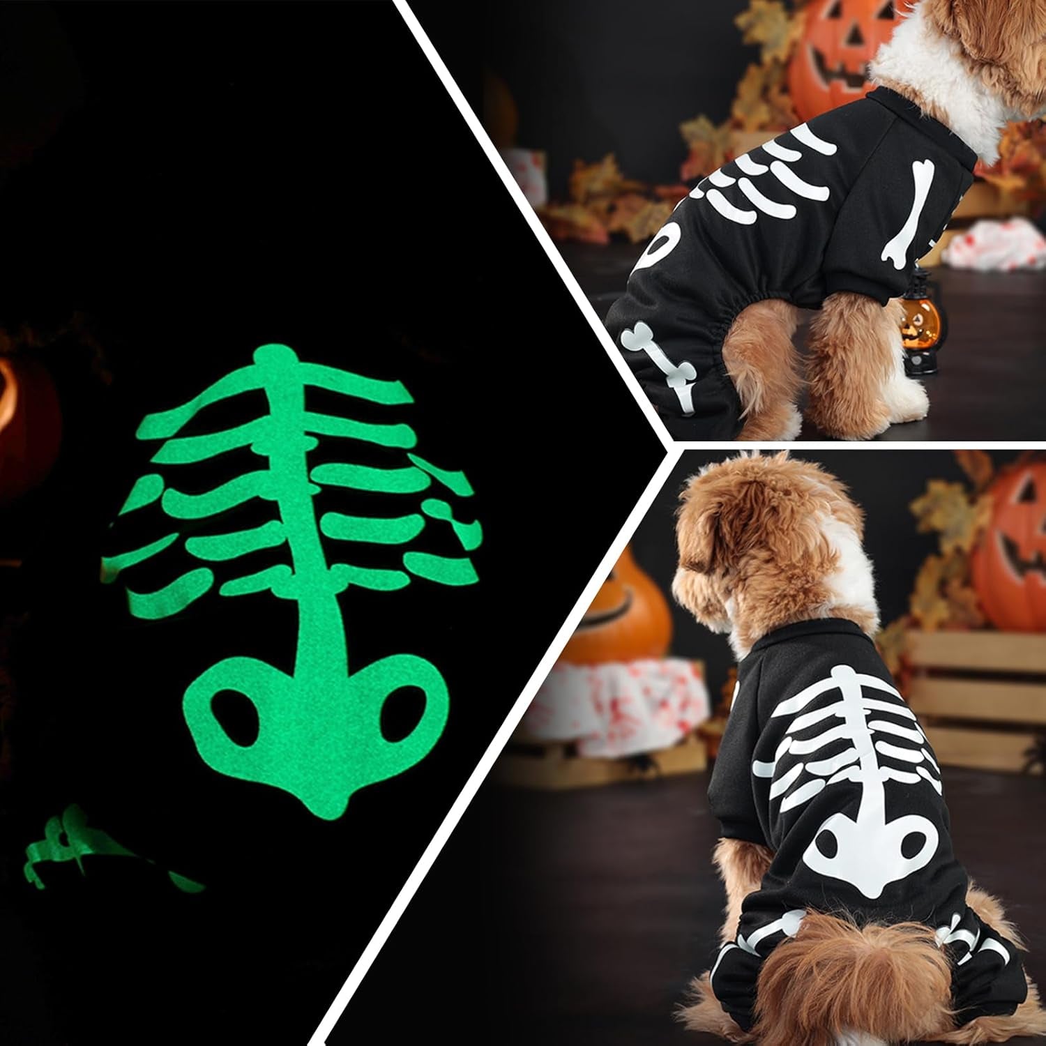 Halloween Dog Costumes for Small Dog Glow in the Dark Skeleton Pet Jumpsuit Skull Puppy Pajamas Breathable Stretchy Halloween Holiday Cosplay Party Apparel