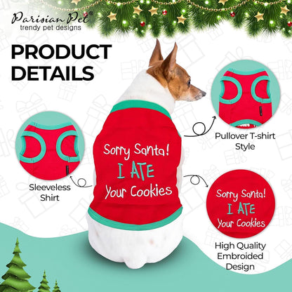 Funny Christmas Holiday Dog Cat Pet Shirts Tee Tanks - Naughty or Nice, Santa Outfit, Elf Size, Santa'S Helper, Sorry Santa I Ate Your Cookies (Sorry Santa I Ate Your Cookies, XL)