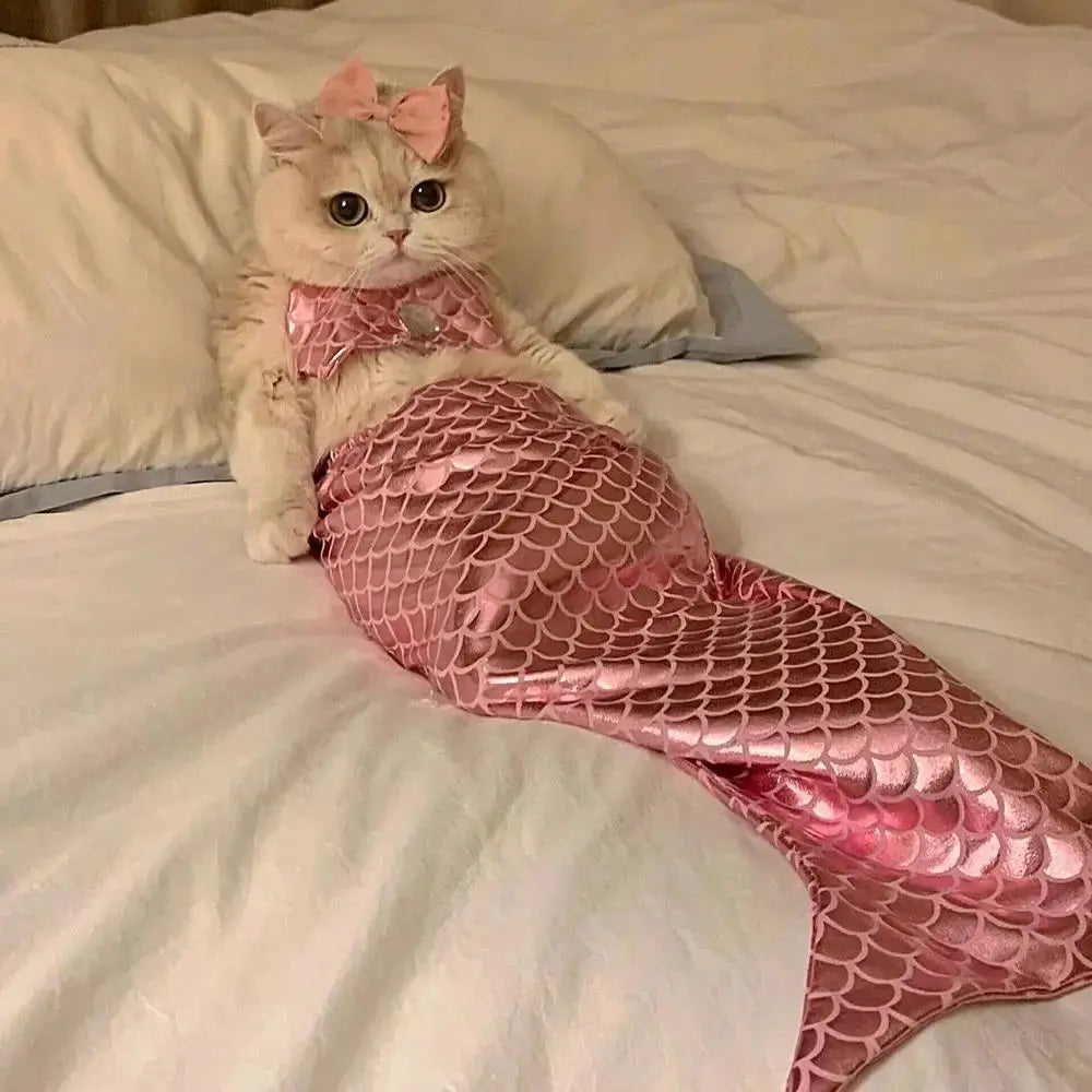 TONG Pet Cat Mermaid Pet Costume Dog Dresses Fish Tail Design Cute Bikini Dog Summer Pet Halloween Clothing Cat Mermaid Costume