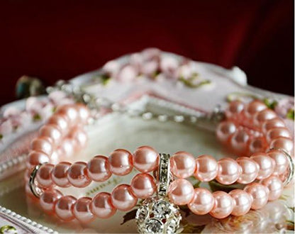Luxury 2 Row Pearls Rhinestones Pet Cat Dog Necklace Collar Jewelry with Bling Crystal Ball Charm for Pets Cats Small Dogs Female Puppy Chihuahua Yorkie Girls (Pink, 8 to 10-Inch)
