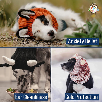 Black Bear Costume - Warm Knit Dog Snood Wrap for Pets, Neck Ear Cover Protection, Halloween Winter (Large)