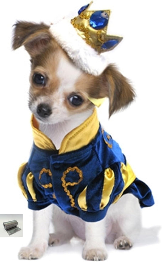Majestic Fairy Tale Prince Dog Pet Costume Suit with Jeweled Crown Headpiece - Royal Blue – Includes Pet Theme Accessory – for Dogs - Size (S/M – Chest 14-16”, Neck 10.5”, Back 10.75”, Royal Blue)