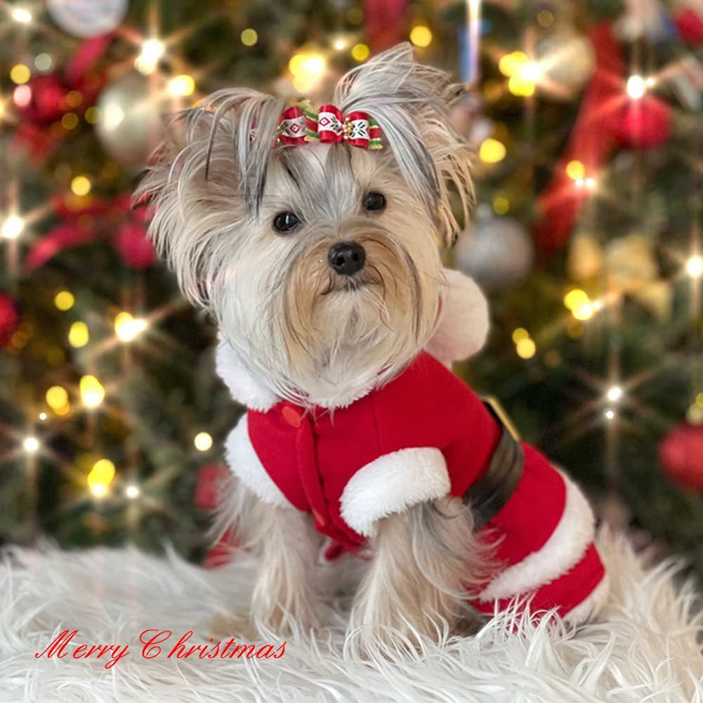 Dog Christmas Dresses Cat Xmax Suits Small Pet Haliday Outfits Winter Warm Clothes (Red, S)