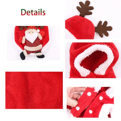 Santa Dog Costume Christmas Pet Clothes Winter Hoodie Coat Clothes Pet Clothing for Small Dogs & Cats Winter Coat Warm Clothes Christmas Holiday Apparel Outfit (XS)
