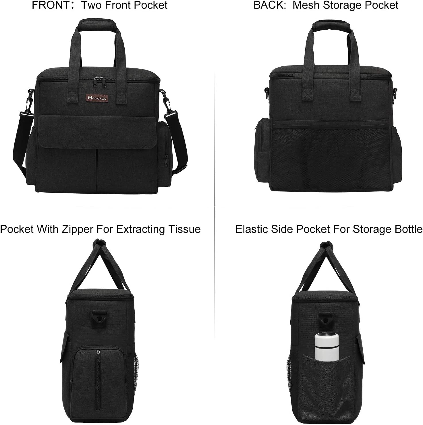 Dog Travel Bag by  - Dog Travel Kit for a Weekend Away Set Includes Pet Travel Bag Organizer for Accessories, 2 Collapsible Bowls, 2 Travel Food Container (Black)