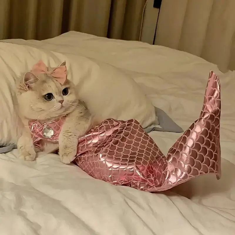 TONG Pet Cat Mermaid Pet Costume Dog Dresses Fish Tail Design Cute Bikini Dog Summer Pet Halloween Clothing Cat Mermaid Costume