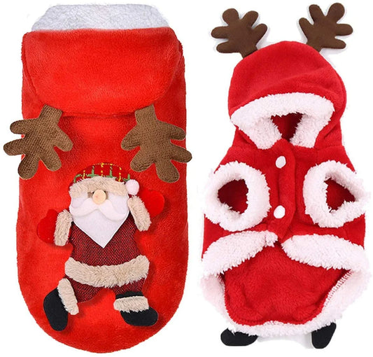 Santa Dog Costume Christmas Pet Clothes Winter Hoodie Coat Clothes Pet Clothing for Small Dogs & Cats Winter Coat Warm Clothes Christmas Holiday Apparel Outfit (XS)