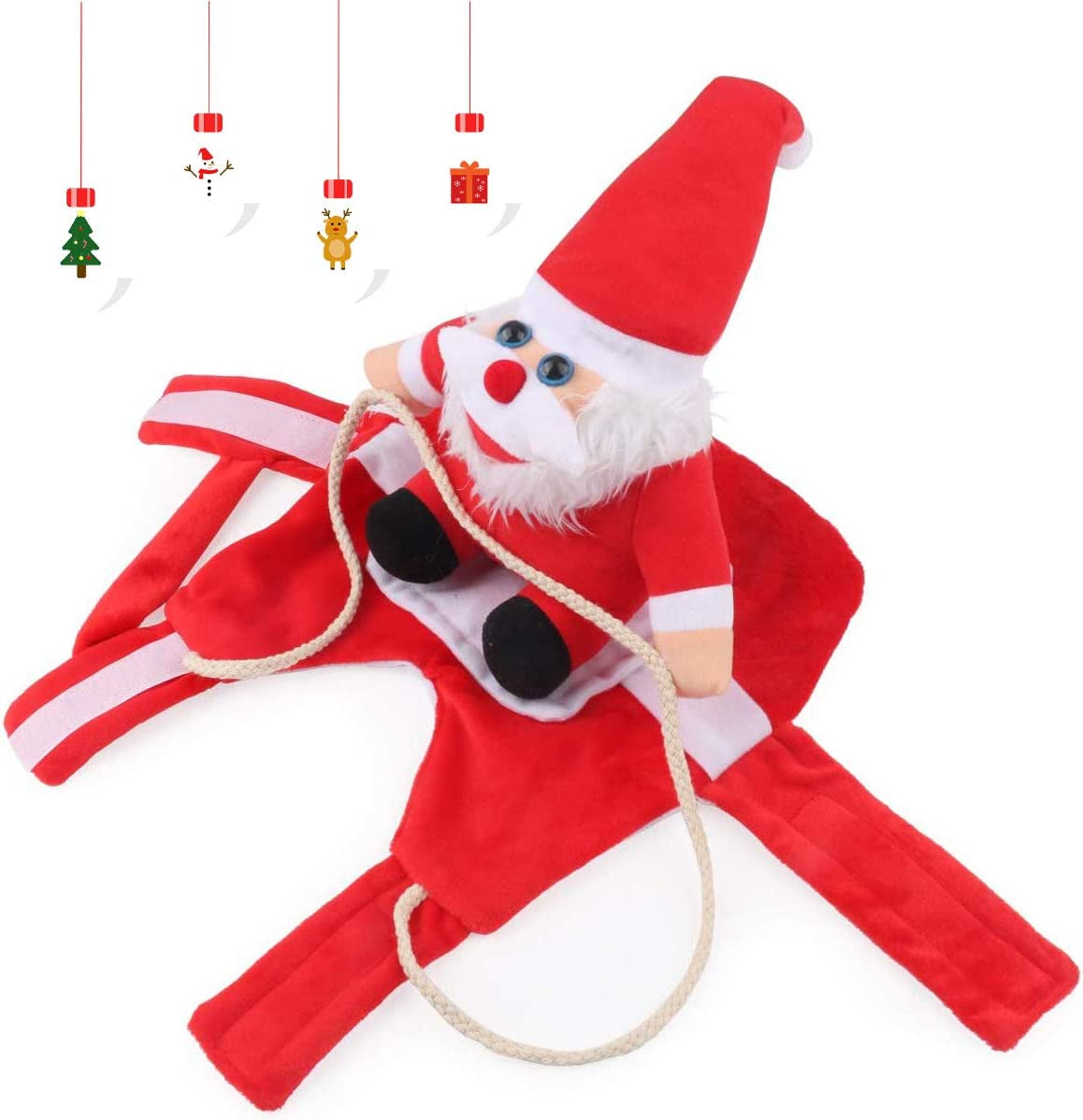Christmas Dog Santa Claus Costume, Funny Pet Cat Halloween Cosplay, Riding, Red, Large, Polyester Cotton, Easy to Clean, Adjustable, Comfortable, Water Resistant, All Breeds, All Life Stages