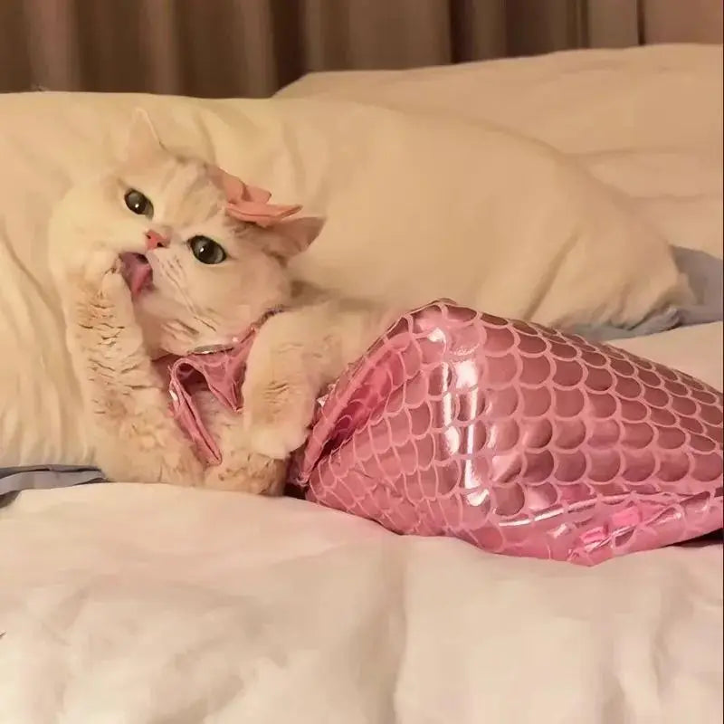 TONG Pet Cat Mermaid Pet Costume Dog Dresses Fish Tail Design Cute Bikini Dog Summer Pet Halloween Clothing Cat Mermaid Costume