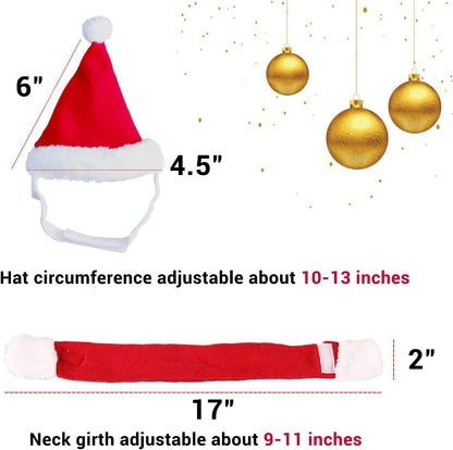 Cat Santa Hat Scarf Small Dog Christmas Costume Xmas Outfit Santa Claus Hat with Red Muffler for Kitten, Doggy, Rabbit, Statue, Toys Decoration