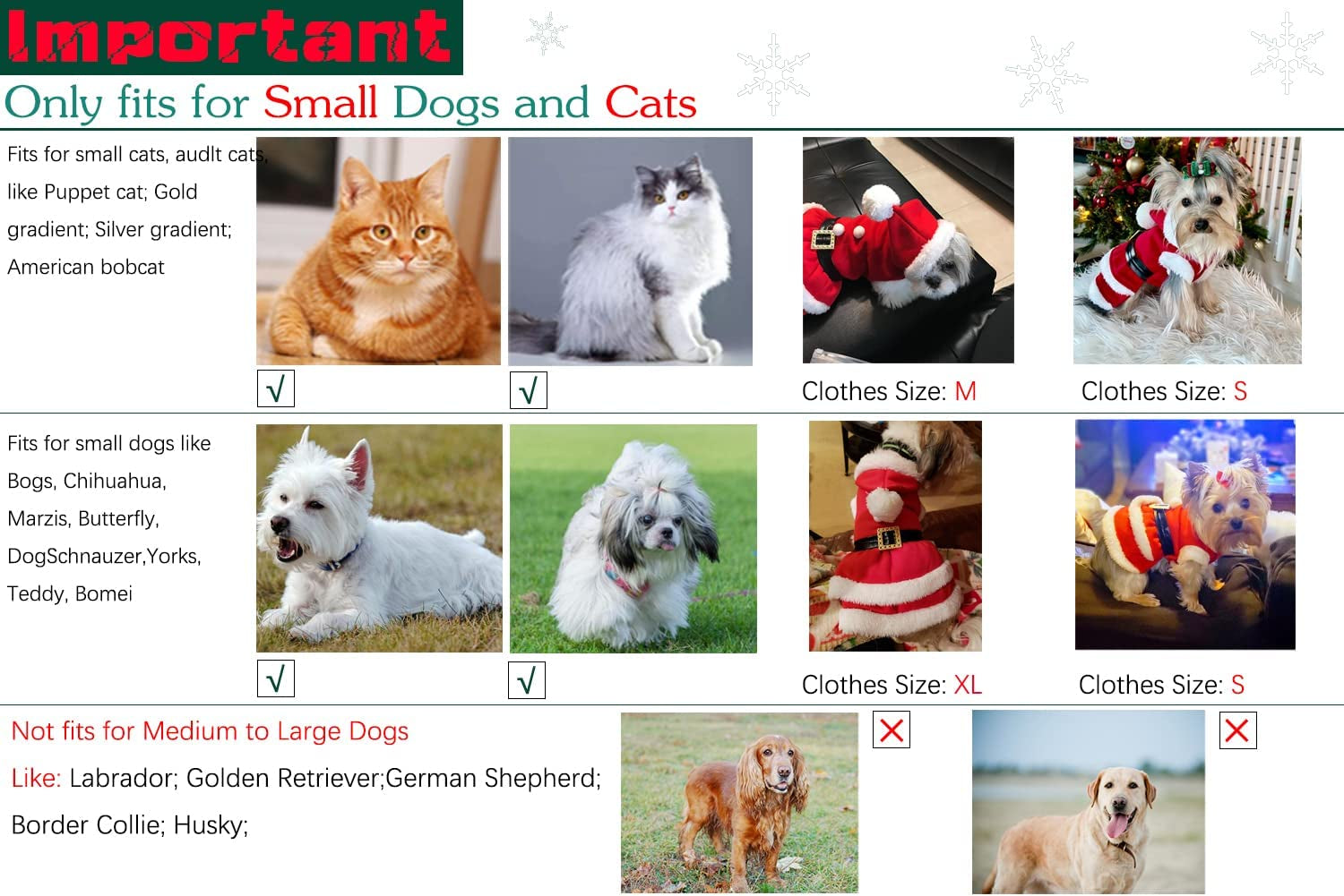 Dog Christmas Dresses Cat Xmax Suits Small Pet Haliday Outfits Winter Warm Clothes (Red, S)