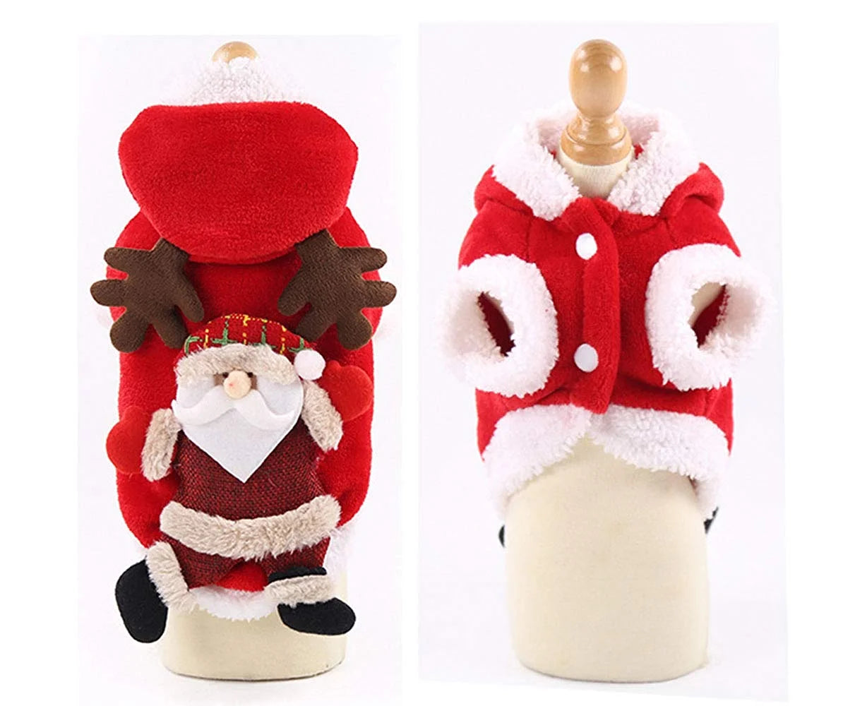 Santa Dog Costume Christmas Pet Clothes Winter Hoodie Coat Clothes Pet Clothing for Small Dogs & Cats Winter Coat Warm Clothes Christmas Holiday Apparel Outfit (XS)