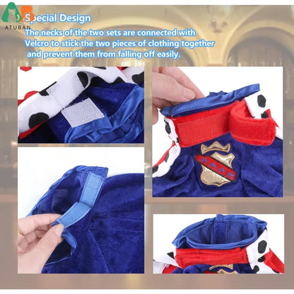 King Dog Costume Prince Royal Dog Cape Crown Velvet Lord Pet Outfits Clothes for Cat Dog Cosplay Party Holiday Funny Dress Up