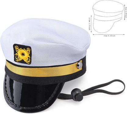 Pet Captain Sailors Costume Set Dog Cat Sea Captain Hat with Pet Anchor Triangle Bibs Scarf for Cat Puppy Navy Halloween Cosplay Costume Accessories Photo Props (White-A)