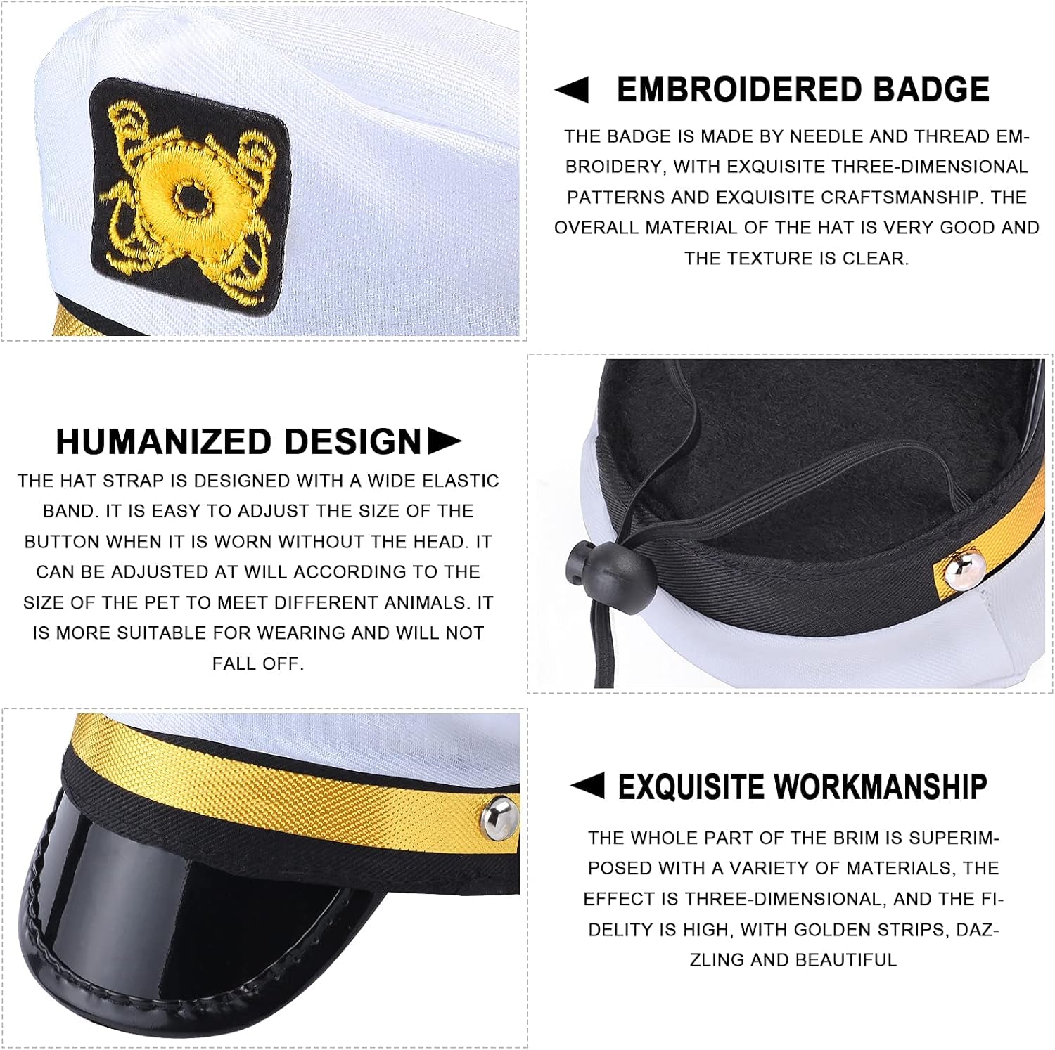 Pet Captain Sailors Costume Set Dog Cat Sea Captain Hat with Pet Anchor Triangle Bibs Scarf for Cat Puppy Navy Halloween Cosplay Costume Accessories Photo Props (White-A)