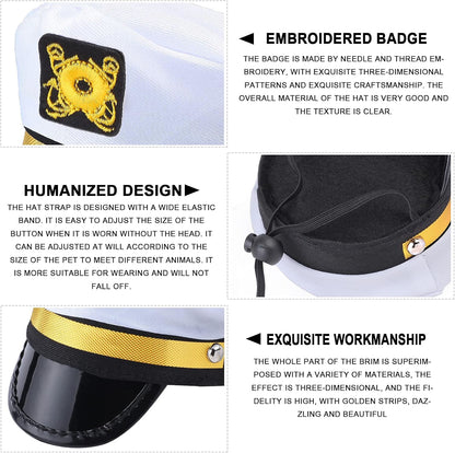 Pet Captain Sailors Costume Set Dog Cat Sea Captain Hat with Pet Anchor Triangle Bibs Scarf for Cat Puppy Navy Halloween Cosplay Costume Accessories Photo Props (White-A)